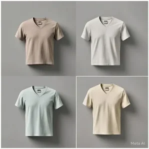 100% Cotton 160 GSM V-Neck Tshirts Interlock Knitting